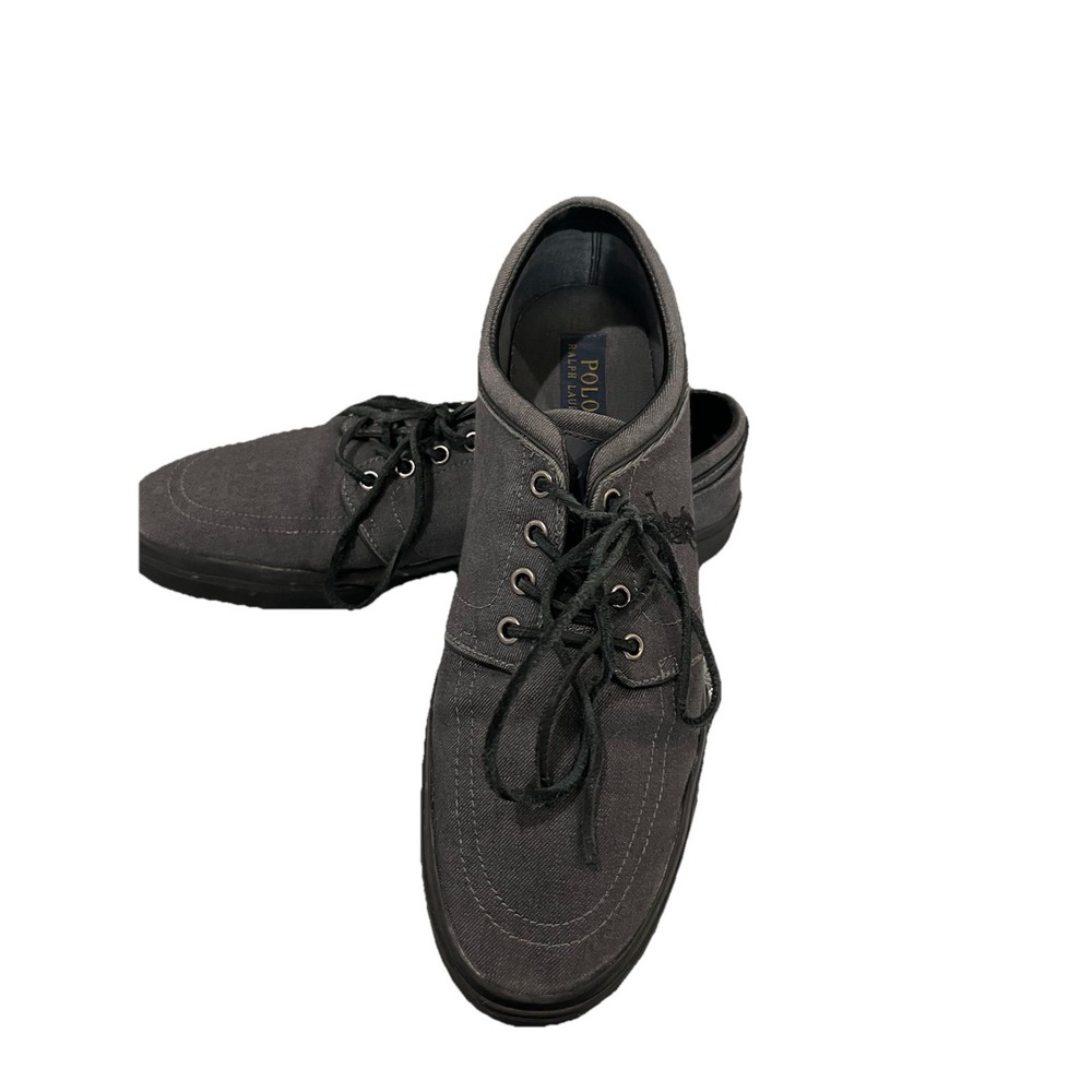 Polo Ralph Lauren 12 D Denim Faxon Low Casual Tie Sneaker Shoes Charcoal Gray‎